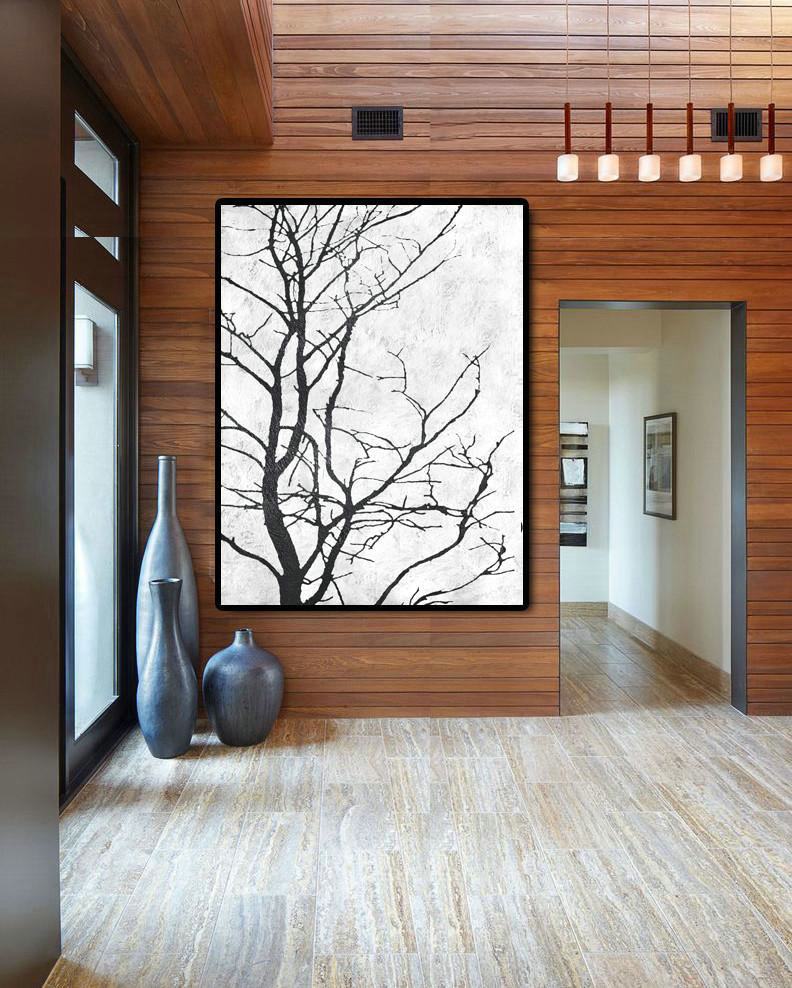 Giant Canvas Wall Art,Black And White Minimal Painting On Canvas - Large Living Room Wall Decor